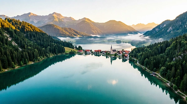 Forggensee bei Füssen aus der Vogelperspektive