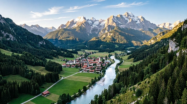 Alpen Panorama Flug über Garmisch-Partenkirchen und die Zugspitze