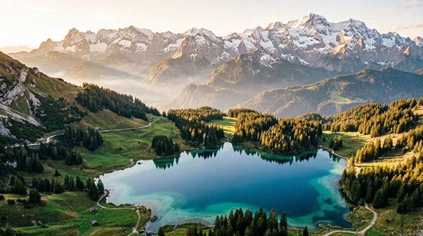 Eibsee mit Inseln und Zugspitze im Hintergrund
